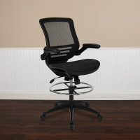 Flash Furniture BL-LB-8801X-D-BLK-GG Mid-Back Transparent Black Mesh Drafting Chair with Black Frame and Flip-Up Arms